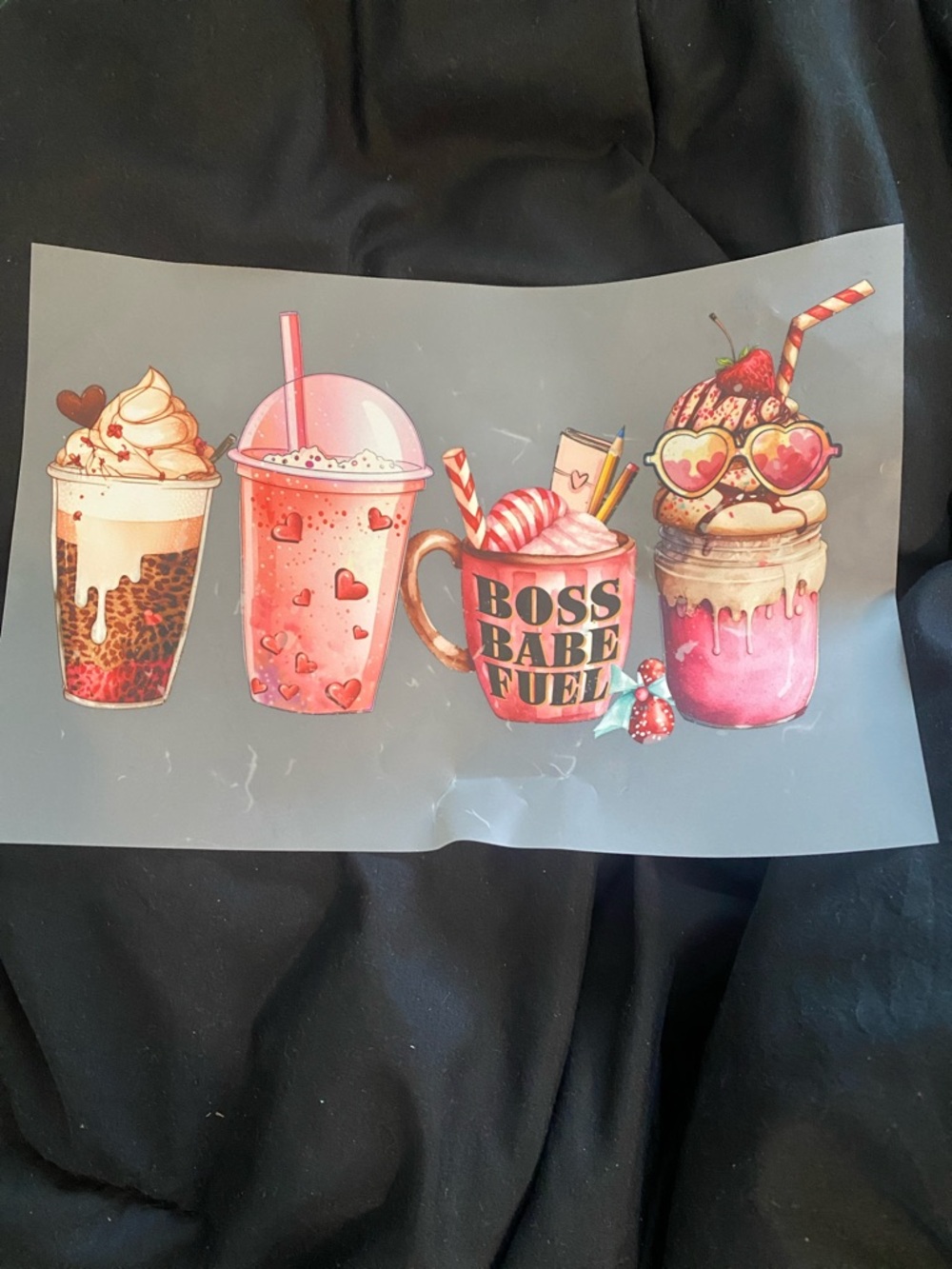 “Boss Babe Fuel” Pink Drink Graphic Iron-on Heat Transfer Design.
